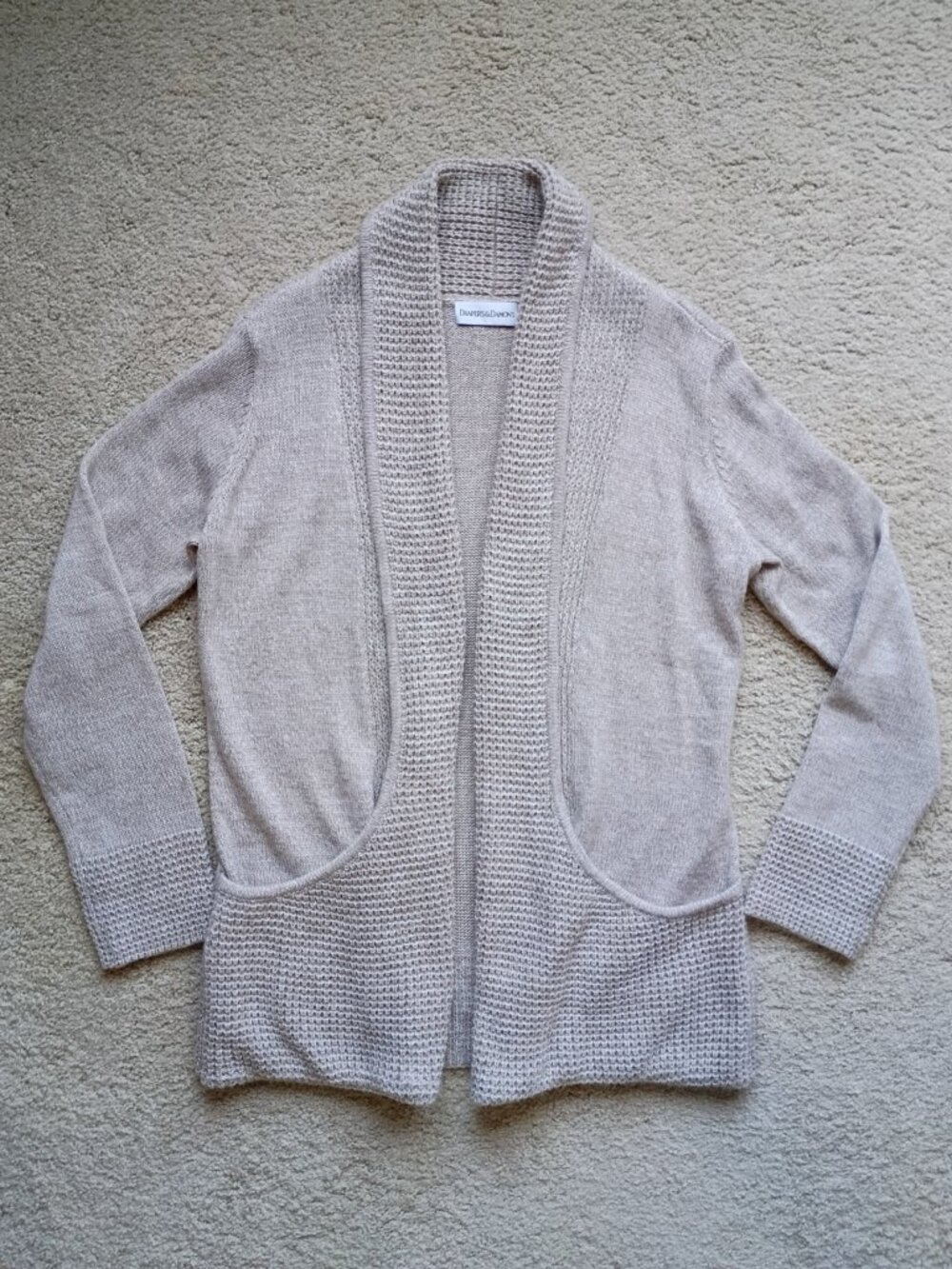 Draper’s & Damon’s Beige Open Front Drape Long Sweater Cardigan Size L NWOT